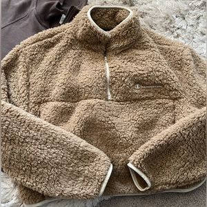 Champions cropped teddy sweater, workout cropped sweater and striped sweater.